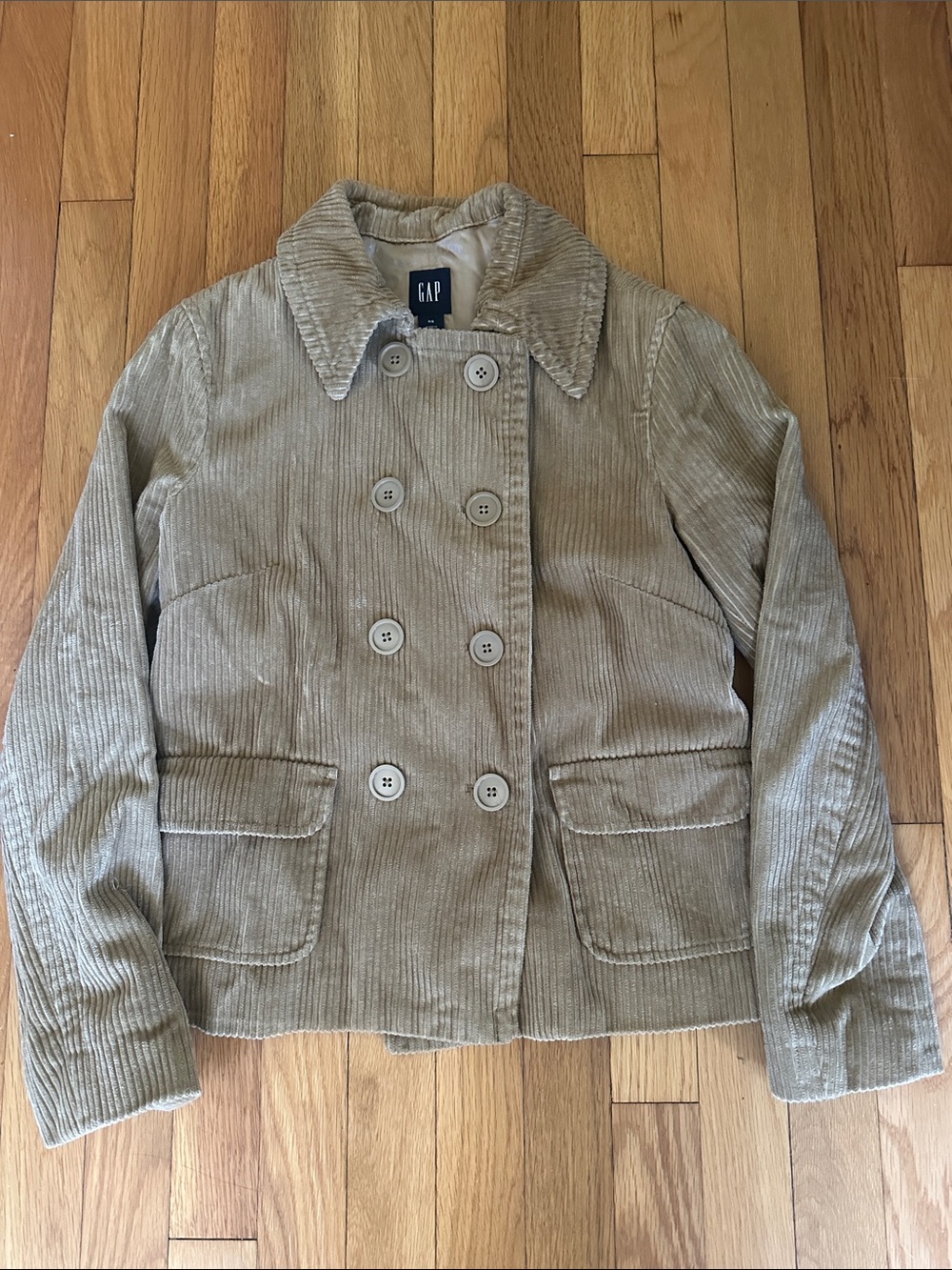 GAP Women's Light Tan Corduroy Double-Breasted Pea Coat